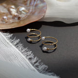 Gold Wire Wrap Double Pearl Rings WX1024