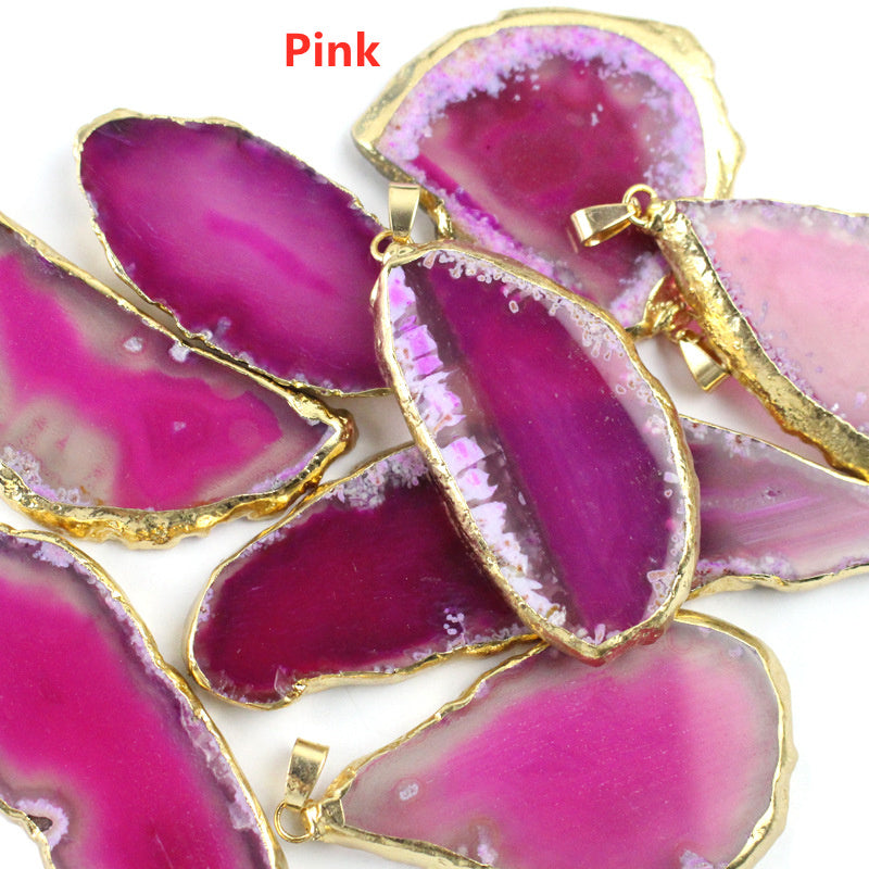 Gold Electroplated Onyx Agate Pendants, Gemstone Drusy Slice Pendant Bead G0092