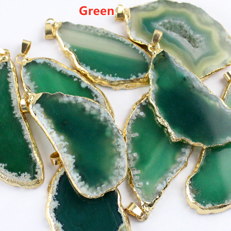 Gold Electroplated Onyx Agate Pendants, Gemstone Drusy Slice Pendant Bead G0092
