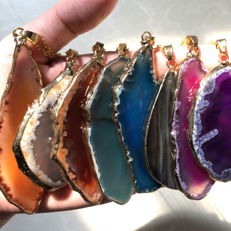 Gold Electroplated Onyx Agate Pendants, Gemstone Drusy Slice Pendant Bead G0092