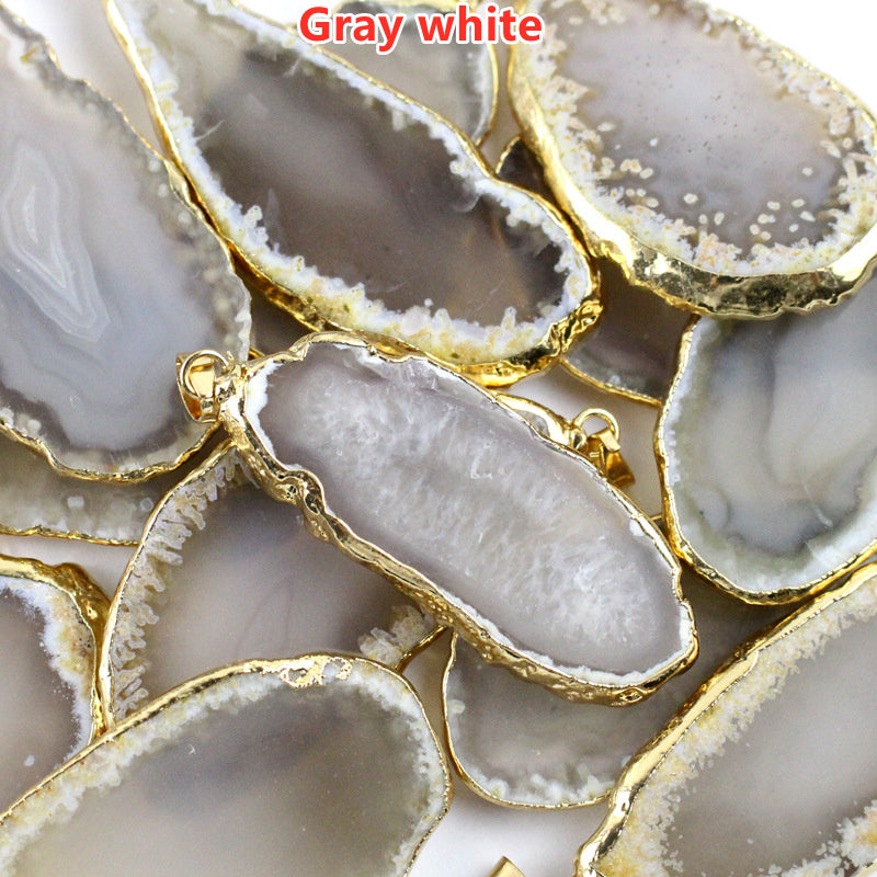 Gold Electroplated Onyx Agate Pendants, Gemstone Drusy Slice Pendant Bead G0092