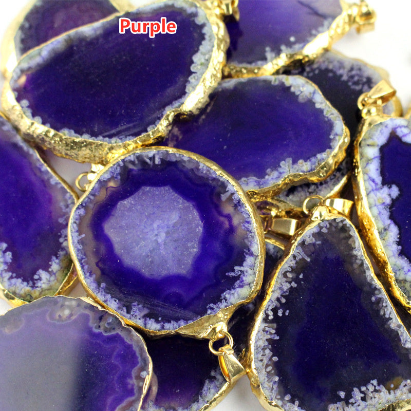Gold Electroplated Onyx Agate Pendants, Gemstone Drusy Slice Pendant Bead G0092