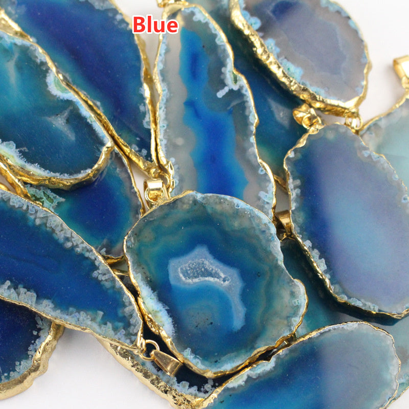 Gold Electroplated Onyx Agate Pendants, Gemstone Drusy Slice Pendant Bead G0092
