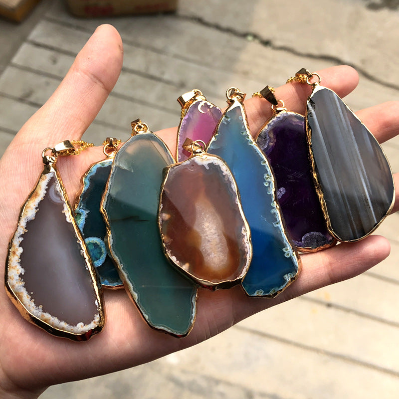 Gold Electroplated Onyx Agate Pendants, Gemstone Drusy Slice Pendant Bead G0092