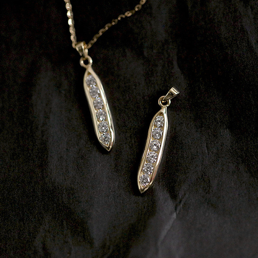 Pretty S925 Sterling Silver CZ Peapod Bar Pendant Necklace Zircon Peas Necklace, Lady Fashion Jewelry AL1003