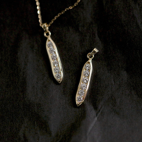 Pretty S925 Sterling Silver CZ Peapod Bar Pendant Necklace Zircon Peas Necklace, Lady Fashion Jewelry AL1003