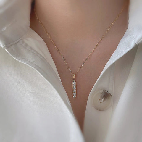 Pretty S925 Sterling Silver CZ Peapod Bar Pendant Necklace Zircon Peas Necklace, Lady Fashion Jewelry AL1003