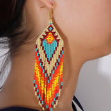 Bohemian Long Tassel Rainbow Miyuki Beads Dangle Earrings, Drop Earrings, Handmade Boho Summer Beach Jewelry AL1004
