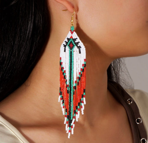 Bohemian Long Tassel Rainbow Miyuki Beads Dangle Earrings, Drop Earrings, Handmade Boho Summer Beach Jewelry AL1004