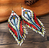 Bohemian Long Tassel Rainbow Miyuki Beads Dangle Earrings, Drop Earrings, Handmade Boho Summer Beach Jewelry AL1004