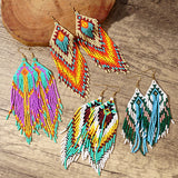 Bohemian Long Tassel Rainbow Miyuki Beads Dangle Earrings, Drop Earrings, Handmade Boho Summer Beach Jewelry AL1004