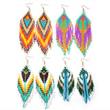 Bohemian Long Tassel Rainbow Miyuki Beads Dangle Earrings, Drop Earrings, Handmade Boho Summer Beach Jewelry AL1004