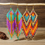 Bohemian Long Tassel Rainbow Miyuki Beads Dangle Earrings, Drop Earrings, Handmade Boho Summer Beach Jewelry AL1004