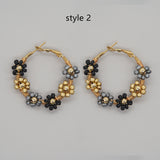 Bohemian Rainbow Daisy Flower Miyuki Beads Hoop Earrings, Handmade Boho Summer Jewelry AL1006