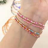 Set of Skinny Bohemian Rainbow Shell Cross & Miyuki Beads Stacked Bracelet, Adjustable, Handmade Boho Summer Jewelry AL1007