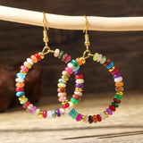 Bohemian Big Circle Round Rainbow Natural Stones Beads Hoop Earrings, Handmade Boho Jewelry Women Earring AL1015