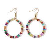 Bohemian Big Circle Round Rainbow Natural Stones Beads Hoop Earrings, Handmade Boho Jewelry Women Earring AL1015