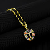 16" Gold Plated Brass Rainbow CZ Micro Pave Letter Pendant Necklace AL1038