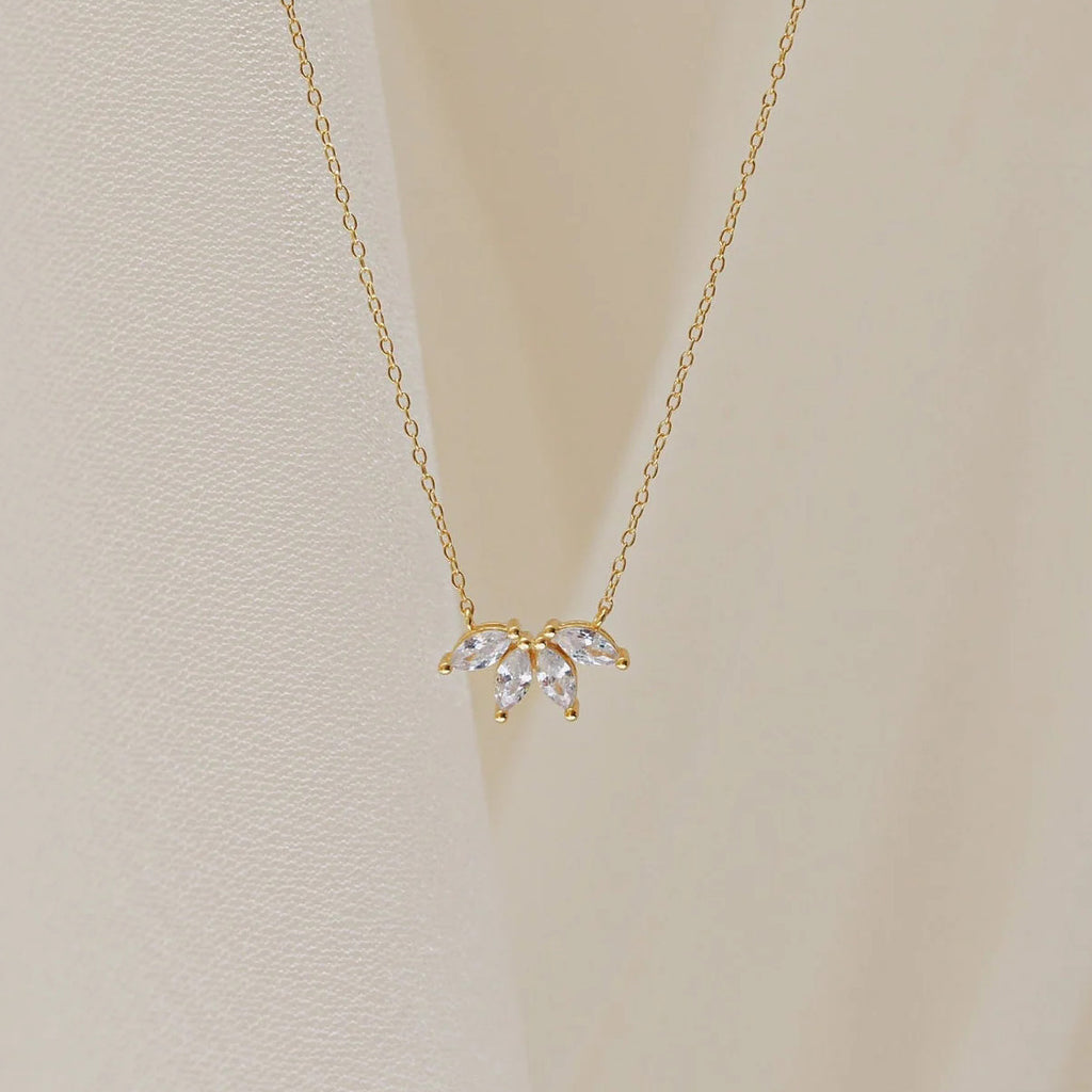 16" Dainty S925 Sterling Silver Four-Leaf CZ Necklace Zircon Leaf Necklace AL1096