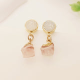 Raw Gemstone Titanium Druzy Crystal Earring Studs, Birthstones Earrings, Personalization Boho Jewelry Earrings AL1102