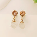 Raw Gemstone Titanium Druzy Crystal Earring Studs, Birthstones Earrings, Personalization Boho Jewelry Earrings AL1102