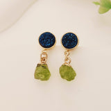 Raw Gemstone Titanium Druzy Crystal Earring Studs, Birthstones Earrings, Personalization Boho Jewelry Earrings AL1102