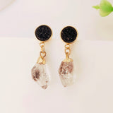 Raw Gemstone Titanium Druzy Crystal Earring Studs, Birthstones Earrings, Personalization Boho Jewelry Earrings AL1102