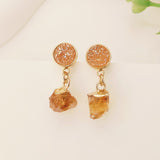 Raw Gemstone Titanium Druzy Crystal Earring Studs, Birthstones Earrings, Personalization Boho Jewelry Earrings AL1102