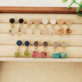 Raw Gemstone Titanium Druzy Crystal Earring Studs, Birthstones Earrings, Personalization Boho Jewelry Earrings AL1102