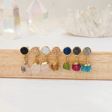 Raw Gemstone Titanium Druzy Crystal Earring Studs, Birthstones Earrings, Personalization Boho Jewelry Earrings AL1102