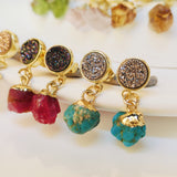 Raw Gemstone Titanium Druzy Crystal Earring Studs, Birthstones Earrings, Personalization Boho Jewelry Earrings AL1102