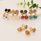 Raw Gemstone Titanium Druzy Crystal Earring Studs, Birthstones Earrings, Personalization Boho Jewelry Earrings AL1102