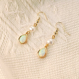 Gold Plated White Opal & Natural Pearl Drop Earrings Opal Dangle Earrings, Boho Jewelry AL1108