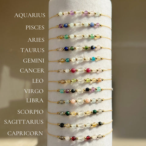 Bohemian Skinny Multi Natural Stones Beads Zodiac Bracelet, 12 Constellation Bracelet, Friendship Bracelet, Handmade Jewelry AL1116
