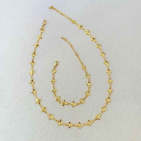 Gold Plated Brass Cross Chain Necklace Flower Chain Necklace / Bracelet AL1117