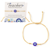 Minimalist Evil Eye Bracelet With Teacher Gift Card, Black and Red Cord, Adjustable, Hadmade Boho Bracelet AL1118