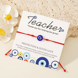 Minimalist Evil Eye Bracelet With Teacher Gift Card, Black and Red Cord, Adjustable, Hadmade Boho Bracelet AL1118