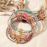 Bohemian Small Gold Copper Cross Bracelet, Rainbow Cotton Rope Couple Bracelet, Simple Casual Handmade Jewelry AL1150