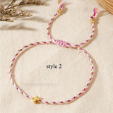 Bohemian Small Gold Copper Cross Bracelet, Rainbow Cotton Rope Couple Bracelet, Simple Casual Handmade Jewelry AL1150