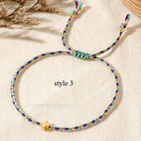 Bohemian Small Gold Copper Cross Bracelet, Rainbow Cotton Rope Couple Bracelet, Simple Casual Handmade Jewelry AL1150