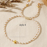 Bohemian Small Gold Copper Cross Bracelet, Rainbow Cotton Rope Couple Bracelet, Simple Casual Handmade Jewelry AL1150