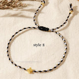 Bohemian Small Gold Copper Cross Bracelet, Rainbow Cotton Rope Couple Bracelet, Simple Casual Handmade Jewelry AL1150