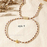 Bohemian Small Gold Copper Cross Bracelet, Rainbow Cotton Rope Couple Bracelet, Simple Casual Handmade Jewelry AL1150