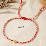 Bohemian Small Gold Copper Cross Bracelet, Rainbow Cotton Rope Couple Bracelet, Simple Casual Handmade Jewelry AL1150
