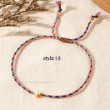 Bohemian Small Gold Copper Cross Bracelet, Rainbow Cotton Rope Couple Bracelet, Simple Casual Handmade Jewelry AL1150