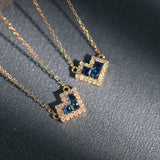 15" Dainty s925 Sterling Silver Blue Zircon Heart Gold Chain Necklace, CZ Heart Women's Necklace Jewelry AL1173