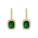 Emerald Green Geometric Sugar Cube Zircon Stud Earrings CZ Micro Pave Studs, S925 Silver Post, Fashion Simple Jewelry for Women AL1175