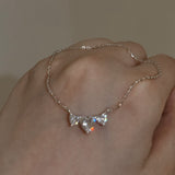 Dainty S925 Sterling Silver Three Hearts CZ Necklace Zircon Necklace, Fashion Women's Necklace AL1181