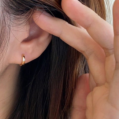 Minimalist S925 Silver Zircon Cartilage Earrings, Mini Square CZ Hoop Earrings AL1188