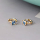 Blue Zircon Earrings Square CZ Earring, S925 Sterling Silver Hoops AL1189